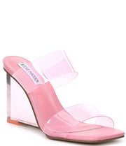 Steve Madden Isa Light Pink Square Toe Dress Mules Slide Strapped Wedge Sandals