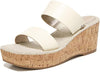 Sam Edelman Alissa Ivory Leather Slip On Double Straps Open Toe Wedges Sandals