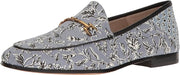Sam Edelman Loraine Dusty Blue Printed Fabric Classic Chain Detailed Vamp Loafer