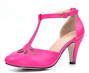 Chase & Chloe Kimmy-36 Women's Teardrop T-Strap Mid Heel Pumps, Fuchsia Pu