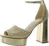 Sam Edelman Nattie Gold Leaf Ankle Strap Block Heel Peep Toe Heeled Sandals