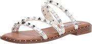 Steve Madden Skyler White Embellished Slide Slip On Pyramid Open Toe Flat Sandal