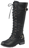 Forever Link Mango-27 Black Fashion Zipper Knee High Buckle Riding Boots