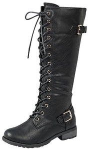 Forever Link Mango-27 Black Fashion Zipper Knee High Buckle Riding Boots