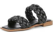 Steve Madden Spain Black Square Toe Chunky Double Braided Slip On Straps Sandals