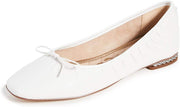 Sam Edelman Meg White Slip On Squared Toe Bow Detail Leather Ballet Flats