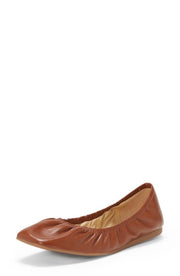 Vince Camuto Breliss Warm Caramel Tan Slip-On Square Toe Leather Ballet Flat