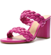 Schutz Myreh Pink Leather Open Toe Slip On Braided Straps Block High Heel Sandal