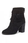 Yellow Box Black Genuine Suede Chunky Heel Fringe Round Toe Ankle Booties