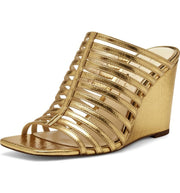Jessica Simpson Arriya Gold Open Toe Strappy Silhouette Slip On Wedge Sandals