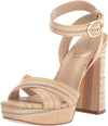 Sam Edelman Kayna Natural Raffia Ankle Strap Square Open Toe Block Heeled Sandal