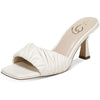 Sam Edelman Kittie Ivory Leather Slip On Open Square Toe Kitten Heel Sandals