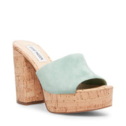 Steve Madden Gemella Mint Green Suede Slip On Rounded Toe Cork Platform Sandal