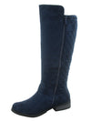 Forever Link Mango-23 Navy Suede Knee High Side Zip Two Buckles Riding Boots