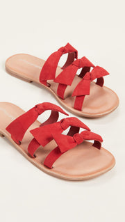 Jeffrey Campbell Women's Atone Bow Sandals Red Suede Slide