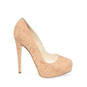 Brian Atwood Maniac Natural Cork Super High Pitch Platform Nude Dress Pumps