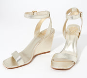 Vince Camuto Gallanna Ankle Strap Wedge Sandal GOLD Leather Open Toe