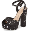 Lauren Lorraine Carrie Black Block Heel Ankle Strap Formal Platform Sandal Black