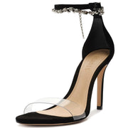 Schutz Lah Black Ankle Strap Clear Open Toe Stiletto Heeled Pumps Dress Sandals