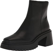 Steve Madden Fella Black Leather Chunky Block Heel Round Toe Fashion Ankle Boots