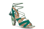 Klub Nico Women's MAXINE Heeled Sandals Green Leather Tie Up Open Toe Sandals