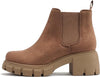 Soda Pioneer Deep Camel Lug Sole Mid Heel Chelsea Fashion Ankle Elastic Booties