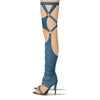 Cape Robbin Gealia Denim Stiletto Heel Pointed Toe Thigh High Gladiator Sandals