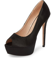 Lauren Lorraine Black Peep-Toe Platform Pump Super High Heel Formal Pumps