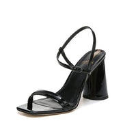 Sam Edelman Kit Black Patent Block Heel Squared Open Toe Slingback Heeled Sandal