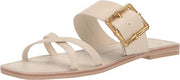 Dolce Vita Lowyn Ivory Leather Slip On Buckle Detailed Squared Toe Flat Sandals