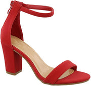 Top Moda Hannah-1 Red Nubuck Ankle Strap High Heel Sandal Open Toe Pumps