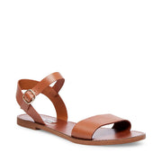 Steve Madden Donddi Open Toe Ankle Strap Banded Flat Sandals Tan Leather