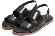 Cole Haan Flynn Black Leather Ankle Strap Rounded Open Toe Strappy Flats Sandals