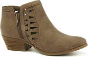 Soda Chance Light Taupe Block Heel Side Zipper Closed Toe Breathable Booties