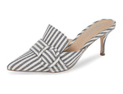 Charles David Blue Striped Buckled Vamp Low Heel Pointed Toe Slip On Mule Sandal