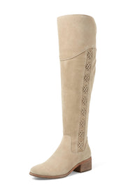 Vince Camuto Kreesell2 Taupe Notch Suede Fashion Over Knee Zipper Boot Wide Calf