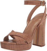 Sam Edelman Kayna Cuoio Leather Ankle Strap Square Open Toe Block Heeled Sandals