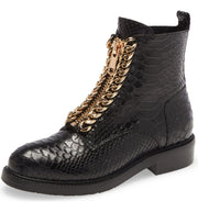 Jeffrey Campbell DAMON-Z Black Snake Gold Chain Combat Ankle Boots Dress Bootie