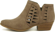 Soda Chance Taupe Dispu Perforated Cut Out Stacked Block Heel Ankle Booties