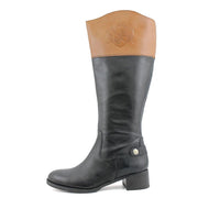 Franco Sarto Chipper Black Leather/Brown Wide Calf Tall Riding Flat Comfort Boot