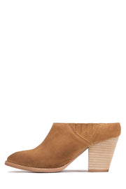 Jeffrey Campbell ROSALE Western Bootie Tan Suede Stacked Heel Slip On Slide Mule