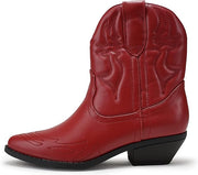 Soda Rigging Dark Red Pu Pull On Pointed Close Toe Cowgirl Western Ankle Boots