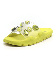 Cape Robbin Treasure Map Lime Jeweled Clear Vamp Pool Slide Sandals