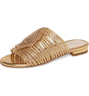 Cecelia New York Darleen Slide Sandals Gold Rinestone Slip On Caged Mules Flats