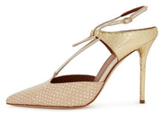 Malone Souliers Daria Metallic-Paneled Polka-Dot Elaphe Slingback Dress Pumps