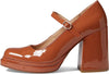 Steve Madden Wish Camel Patent Slip On Block Heel Squared Toe Mary Jane Pumps