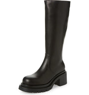 Jeffrey Campbell Bestride Black Leather Knee Lug Sole Chunky Chunky Moto Boot