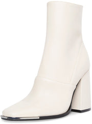 Steve Madden Excess Bone White Leather Squared Toe Blocked Heel Dress Booties