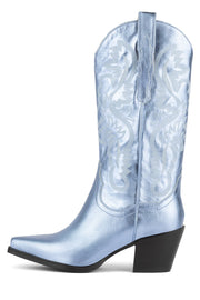 Jeffrey Campbell DAGGET Mid-Calf Western Heeled Boots LIGHT BLUE METALLIC