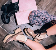 Cape Robbin Natural Platform Heeled Lace Up Classic Fashion Combat Boot